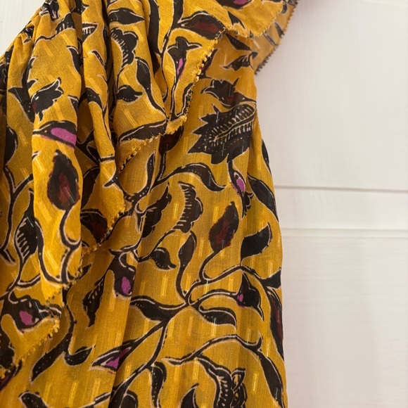 Ulla Johnson Dania Ruffled Midi Dress Handkerchief Hem Gold Size 8 Medium - Picture 14 of 15